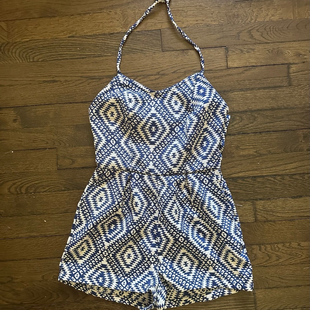BB Dakota Blue and White Halter Romper